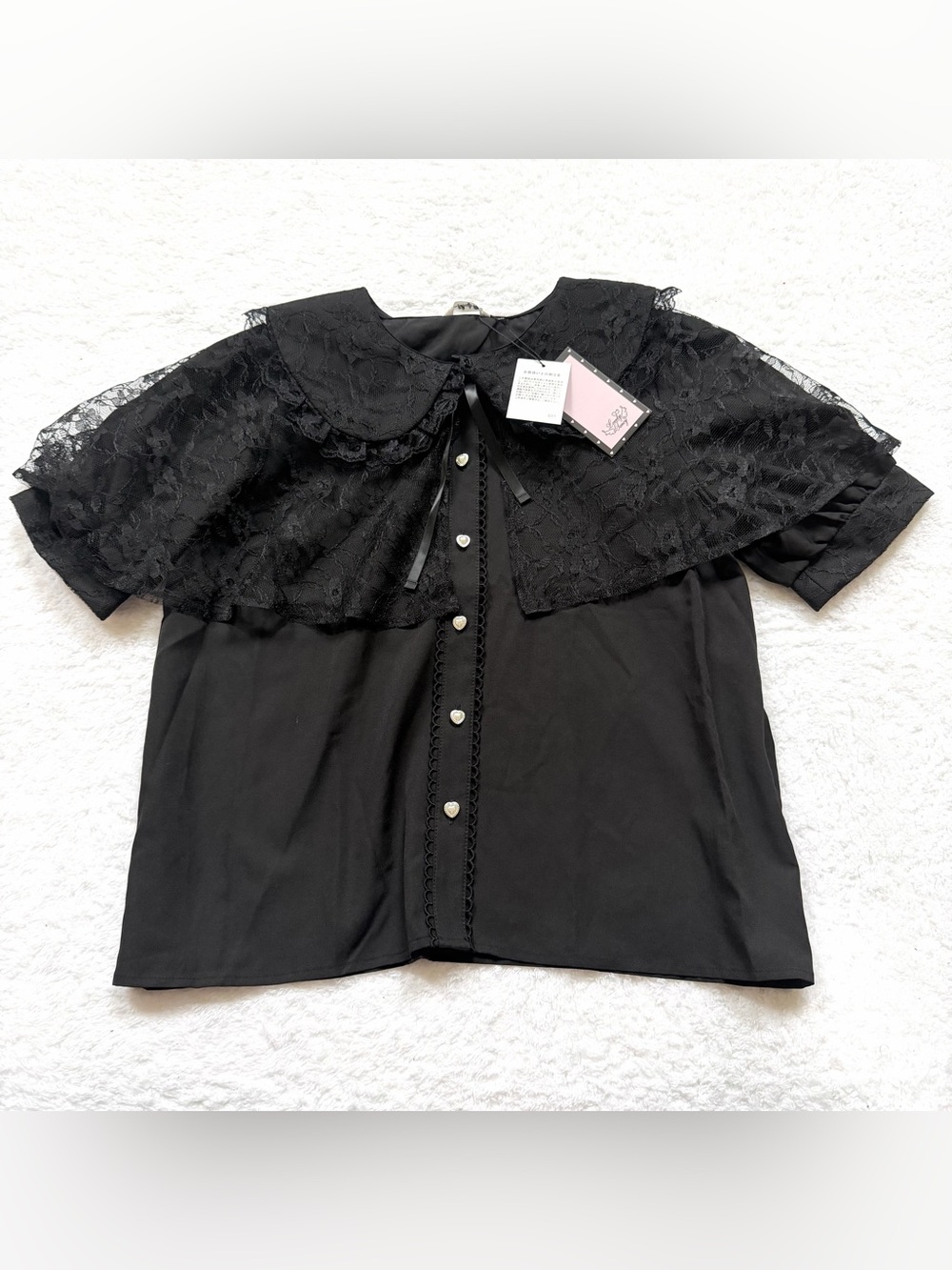 NEW Blouse Jirai Kei Ryosan Lolita Bow Lace Tops Japan Idol Black Gothic Cape